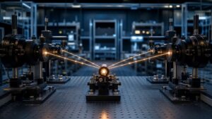 Central entangled photon source with two measurement arms in a physics lab