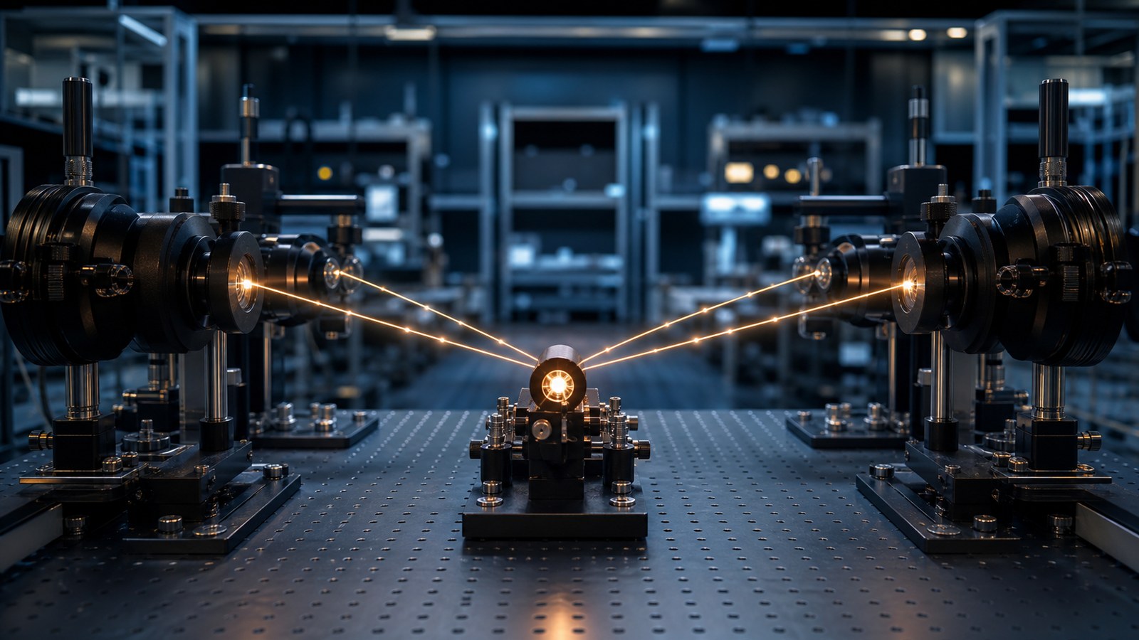 Central entangled photon source with two measurement arms in a physics lab