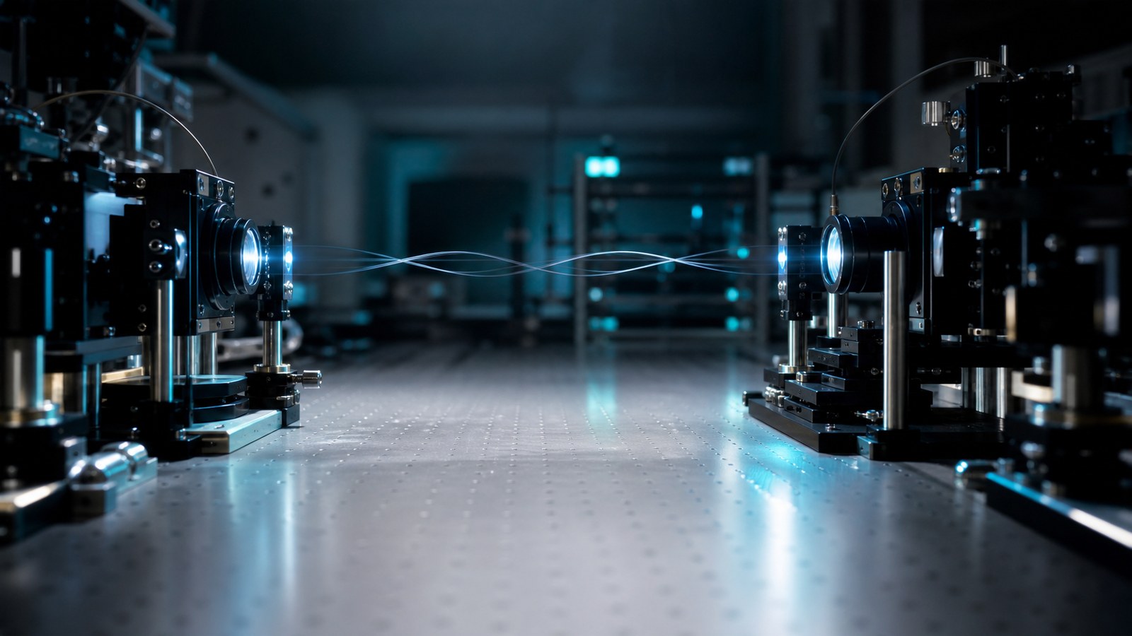 Separated detector assemblies on a quantum optics bench with no direct connection