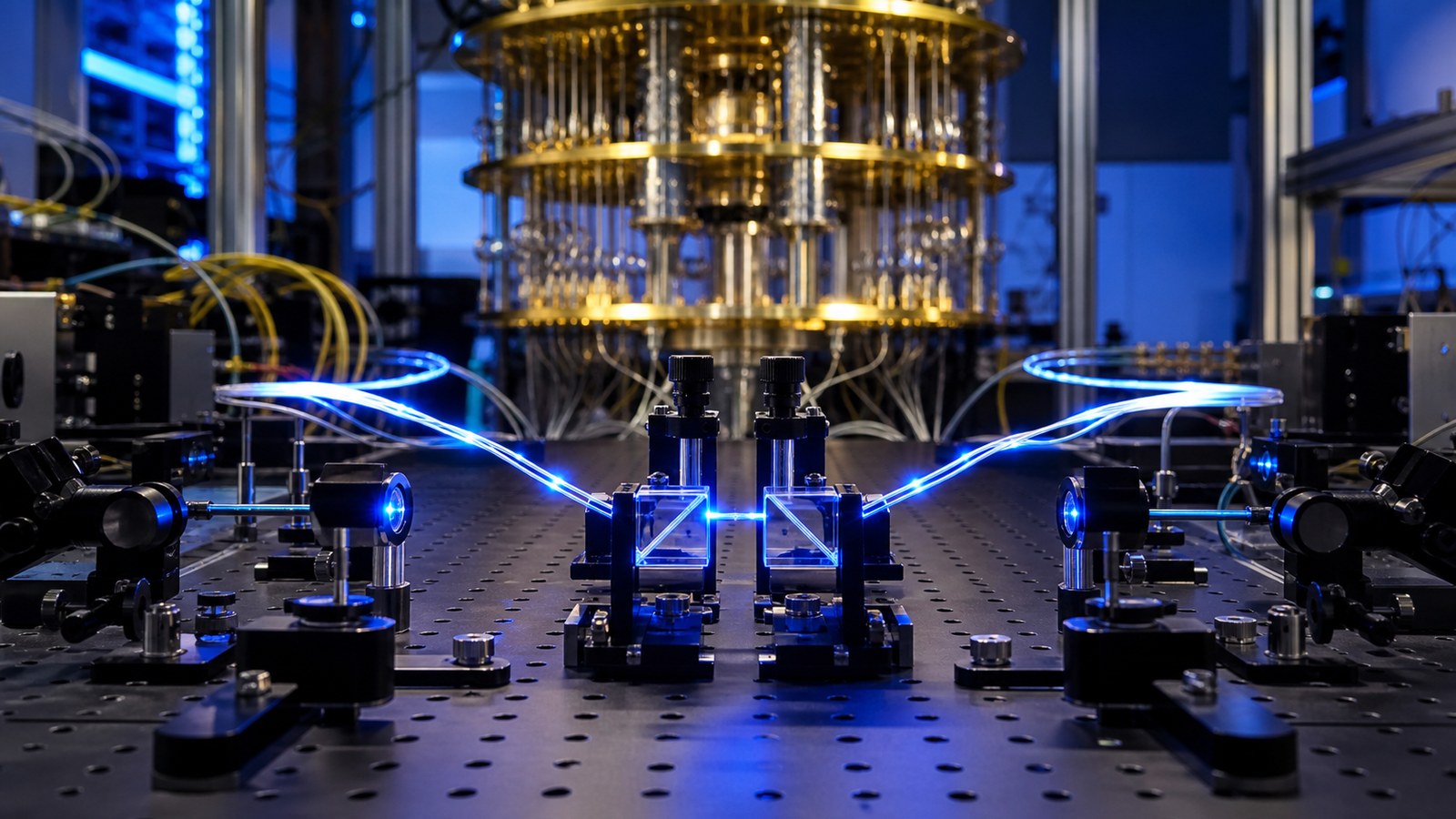 Quantum technology lab with cryogenic hardware and paired optical paths