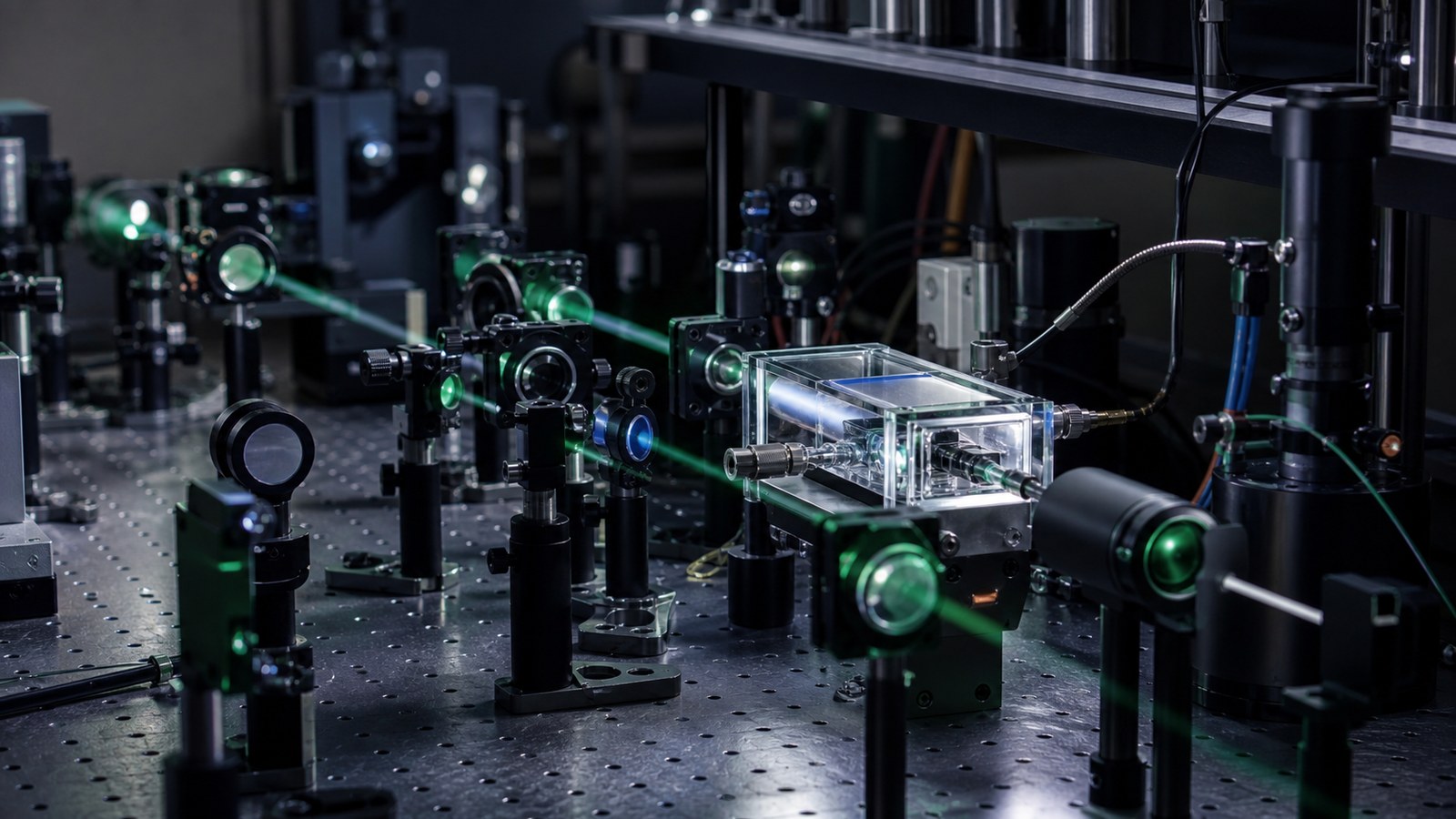 Optical interferometer with mirrors and a sealed sample stage in a quantum lab