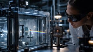 Optics laboratory detector showing a single bright quantum measurement event