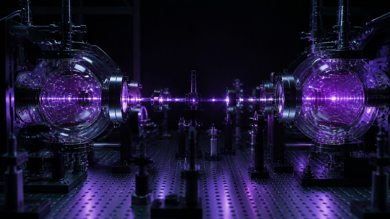 Two separated glass chambers in a dark quantum optics laboratory