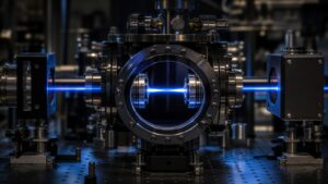 Unmarked precision optics setup with a squeezed-light style beam through blank hardware