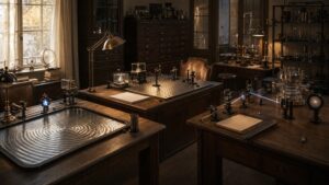 Period physics study with three empty work areas and quantum instruments
