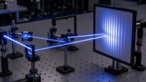Unmarked interferometer projecting bright and dark bands on a blank surface