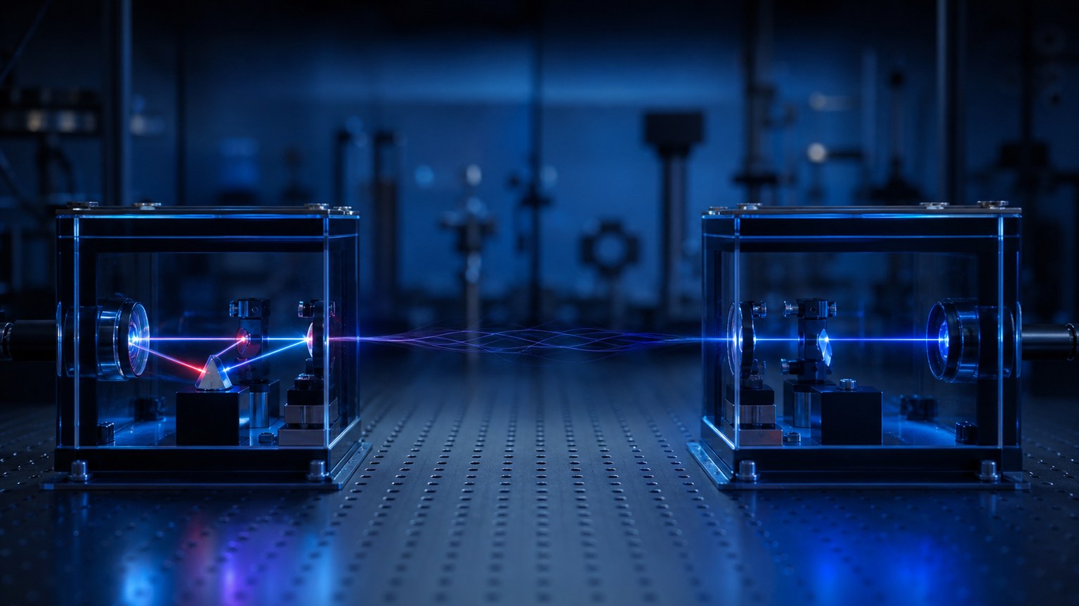 Two separated blank quantum chambers connected by soft paired light paths
