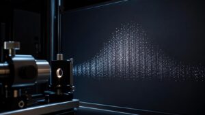 Quantum detector surface with scattered bright probability-like impacts and no markings