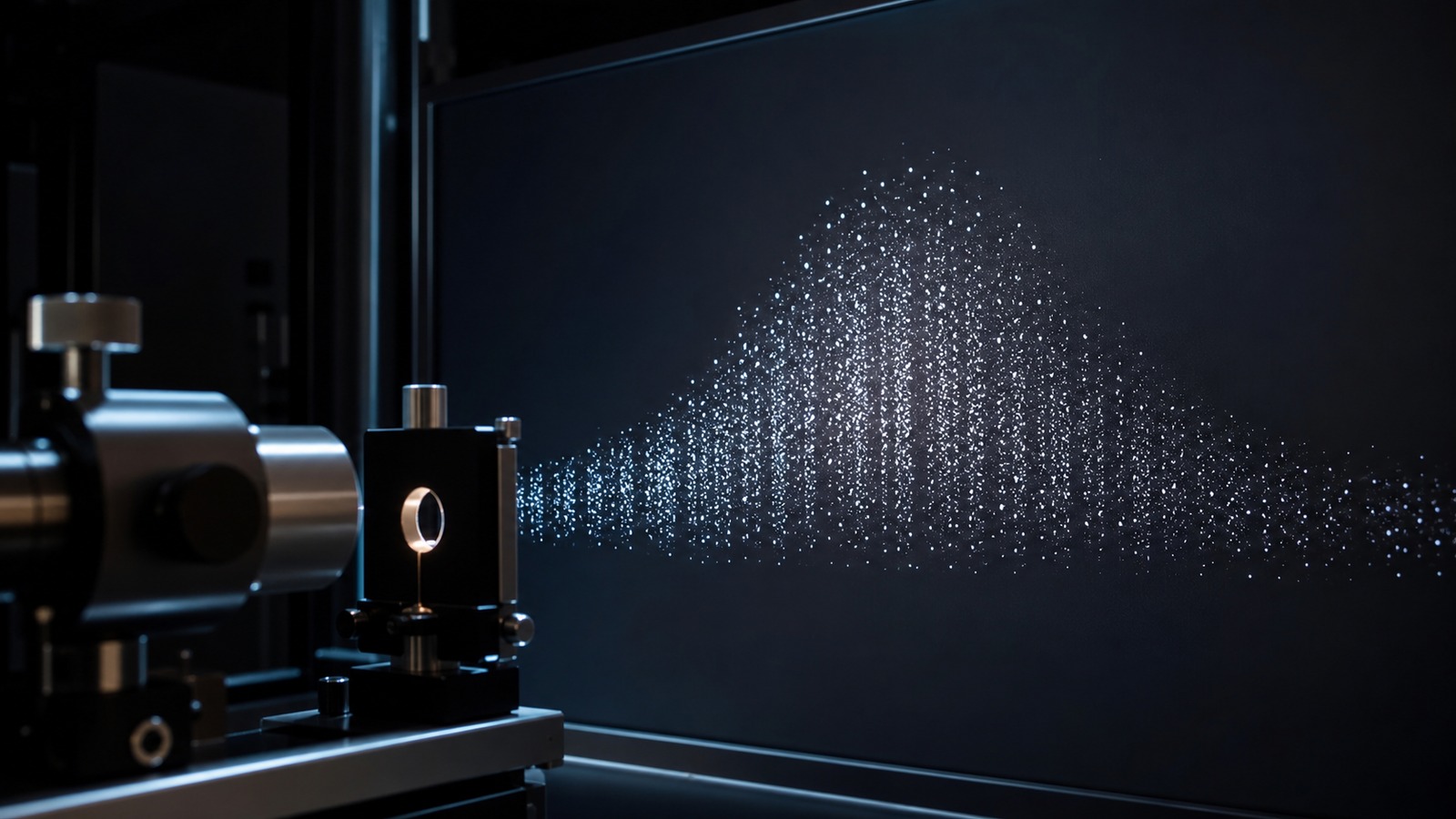 Quantum detector surface with scattered bright probability-like impacts and no markings