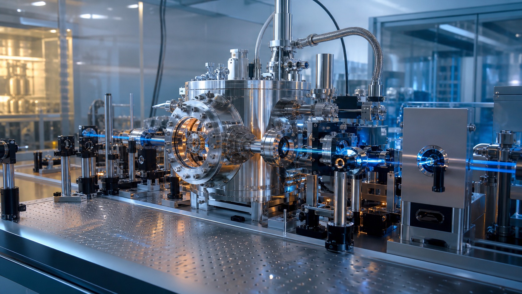 Unmarked advanced quantum laboratory with chip chamber sensor hardware and optical paths